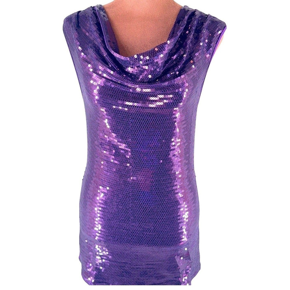 Garcia Sequin Mini Dress Women's Medium Plum Purple Cowl Neck Party NWOT Sparkle